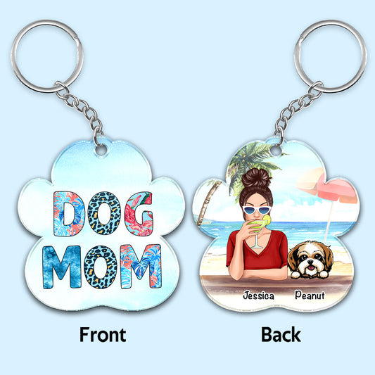 Dog Mom Summer Patterned Personalized Acrylic Keychain