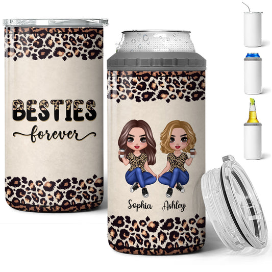 Half Leopard Besties Sisters Personalized 4 In 1 Can Cooler