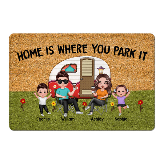 Beautiful Whole Family Doll Camping Couple Dad Mom Kids Dogs Cats Personalized Doormat