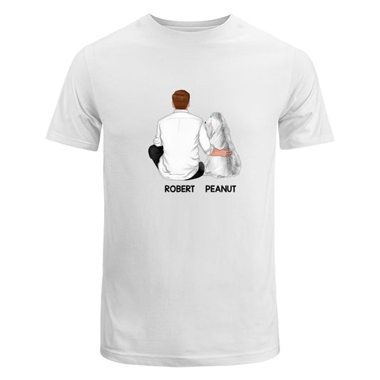 Back View Man Hugging Dogs