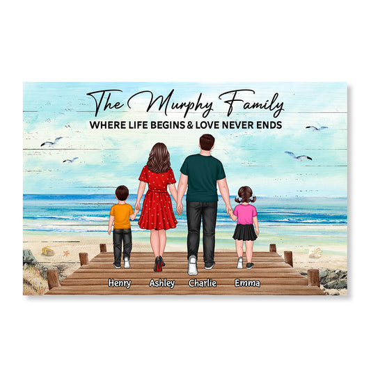 Family Walking On Beach Personalized Poster