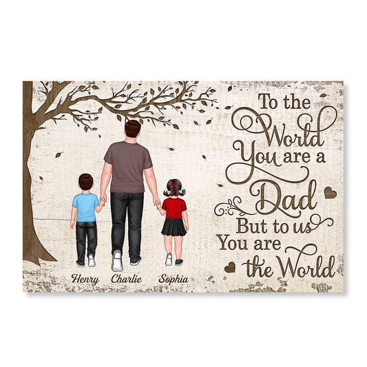 Back View Dad And Kids Walking Under Tree Personalized Horizontal Poster