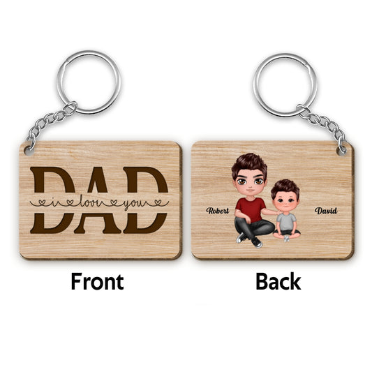 Doll Dad And Kids Dogs Cats Sitting Best Dad Ever Personalized Wooden Keychain