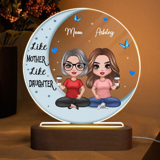 Like Mother Like Daughters Doll Mom And Daughters Sitting On Moon Personalized Circle Acrylic Plaque LED Night Light