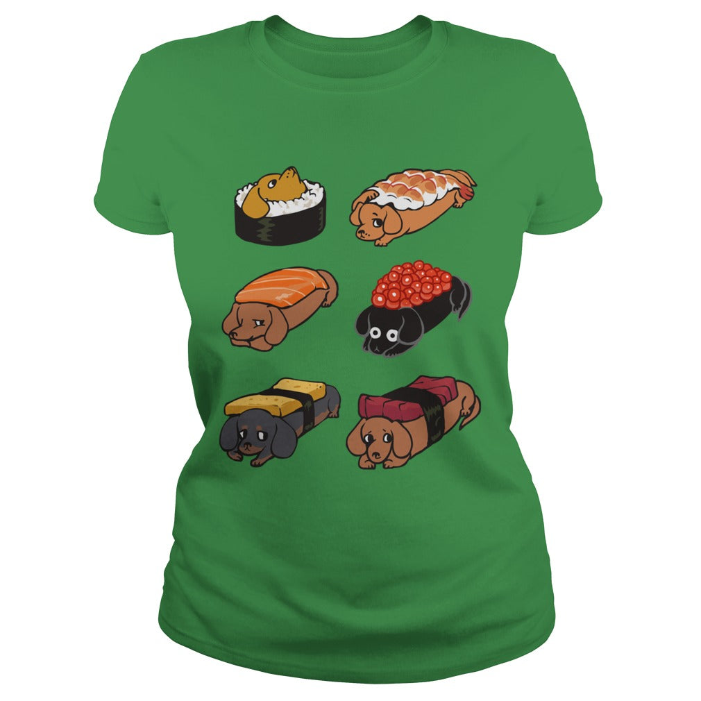 Funny Cute Sushi Daschunds Dachshund Doxie Wiener Sausage Dog Hoodie Pets Dogs Lovers