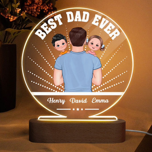 Best Dad Ever Dad Holding Kids On Shoulder Personalized Circle LED Night Light