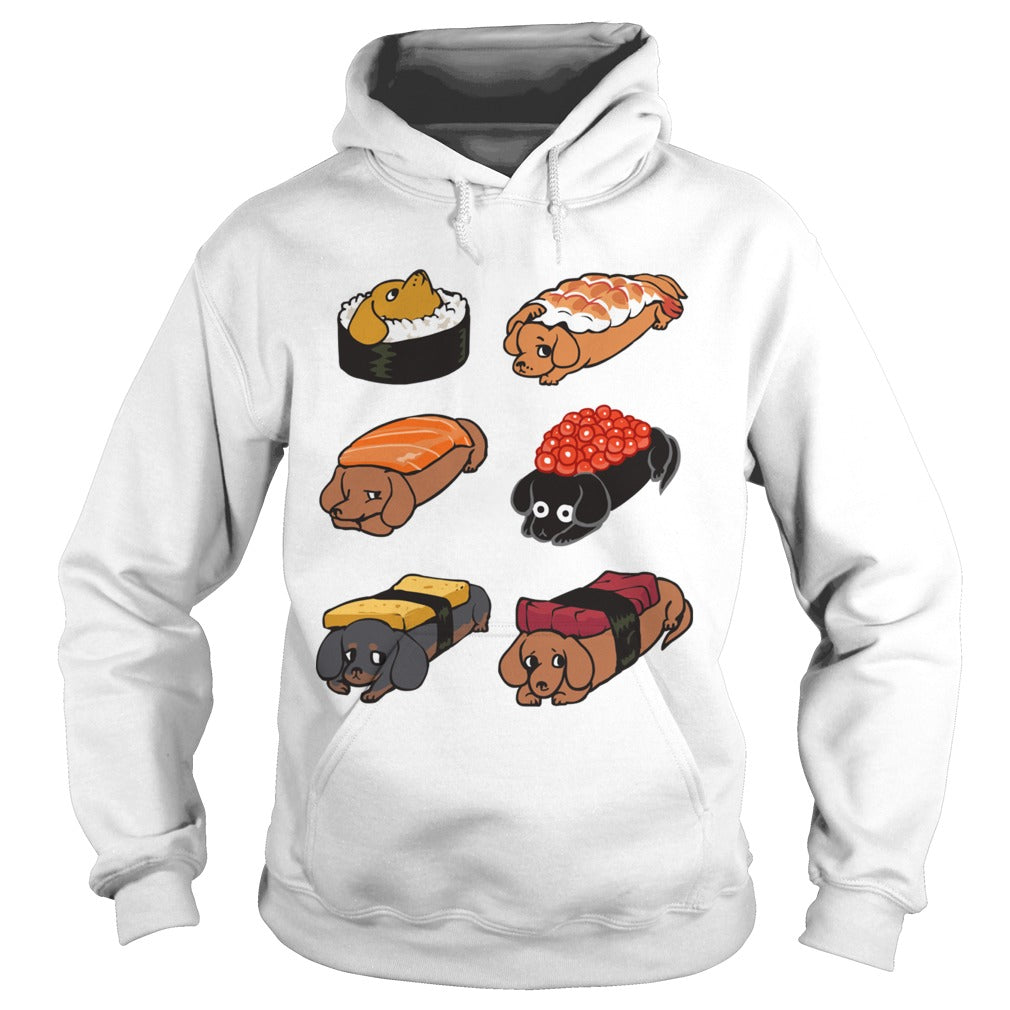 Funny Cute Sushi Daschunds Dachshund Doxie Wiener Sausage Dog Hoodie Pets Dogs Lovers