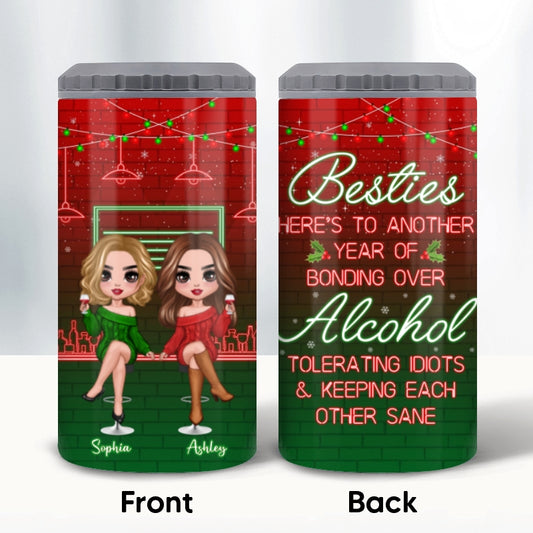 Christmas Drinking Partners Besties Sisters Personalized Can Cooler