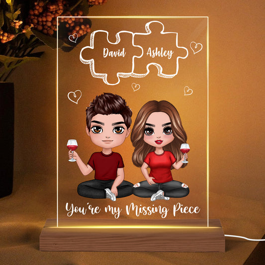 Doll Couple Sitting Missing Piece Personalized Rectangle Acrylic Plaque With LED Night Light - Valentine‘s Day Gift - Anniversary Gift For Him - Gift For Her