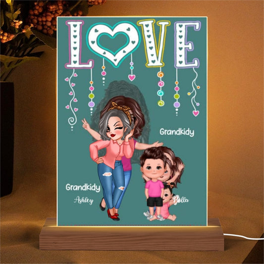 Pretty Grandma Mom With Kids LOVE Personalized Rectangle Acrylic Plaque LED Night Light