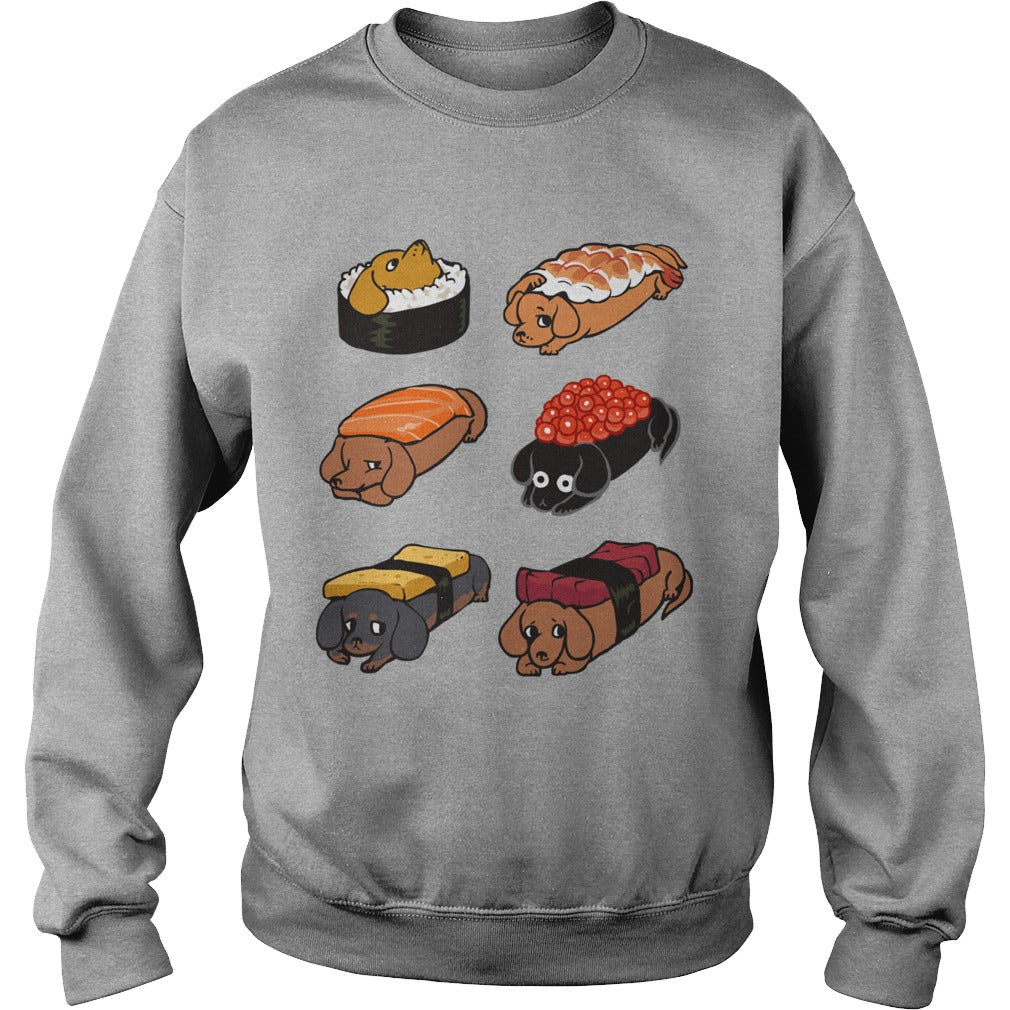 Funny Cute Sushi Daschunds Dachshund Doxie Wiener Sausage Dog Hoodie Pets Dogs Lovers