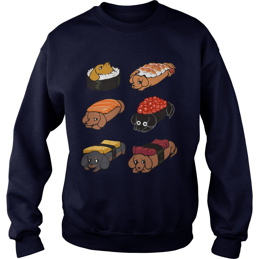 Funny Cute Sushi Daschunds Dachshund Doxie Wiener Sausage Dog Hoodie Pets Dogs Lovers