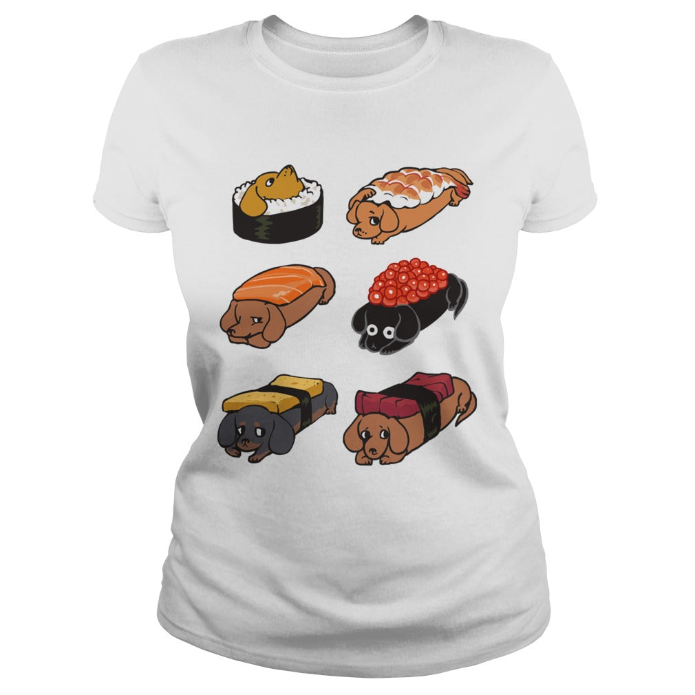 Funny Cute Sushi Daschunds Dachshund Doxie Wiener Sausage Dog Hoodie Pets Dogs Lovers