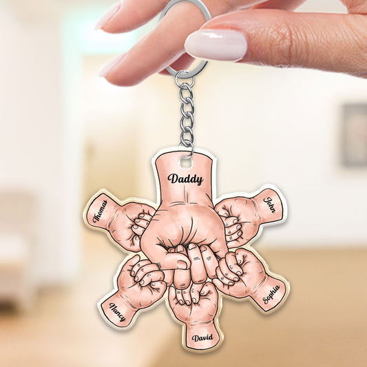 Dad Grandpa And Kids Fist Bump Hands Father‘s Day Gift Personalized Acrylic Keychain