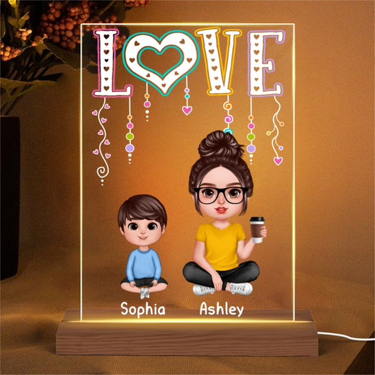 Realistic Grandma Mom And Kids Sitting LOVE Happy Doll Grandma Mom With Kids Personalized Rectangle Acrylic Plaque LED Night Light