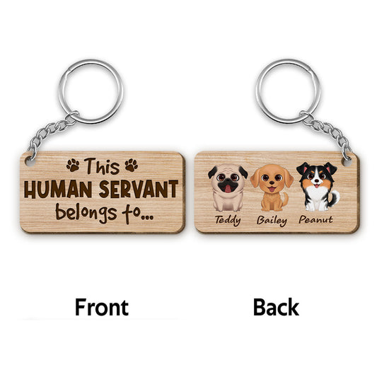 This Human Servant Belongs To Watercolor Cute Dogs Personalized Wooden Keychain