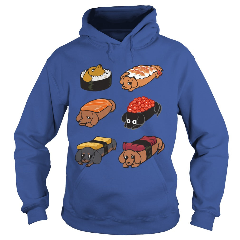 Funny Cute Sushi Daschunds Dachshund Doxie Wiener Sausage Dog Hoodie Pets Dogs Lovers