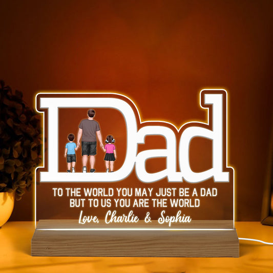 Dad Shape Back View Walking Dad & Kid Personalized Custom Shaped Acrylic Plaque With Warm LED Night Light