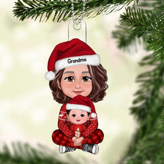 Baby Sitting In Grandma Mom Lap Crossed Leg Christmas Gift Personalized Acrylic Ornament-Baby's First Christmas-Personalized Gift For Grandma
