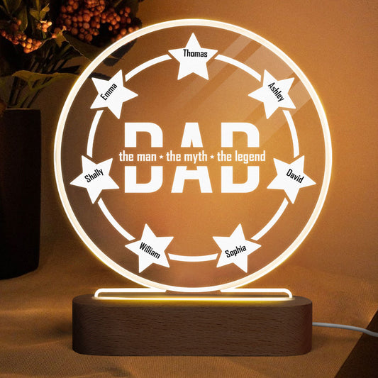 Dad Grandpa Man Myth Legend Personalized Circle Acrylic LED Night Light