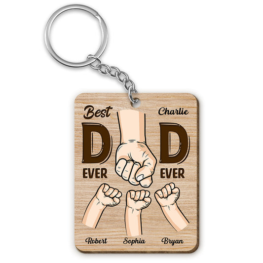 This Dad Is Loved Beyond Measure Dad And Kids Hands Fist Bump Personalized Wooden Keychain