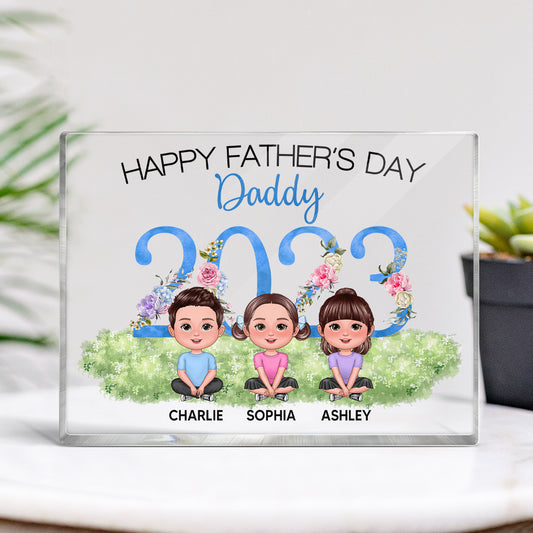 Happy Father‘s Day Doll Kids 2023 Personalized Rectangle Acrylic Block Plaque