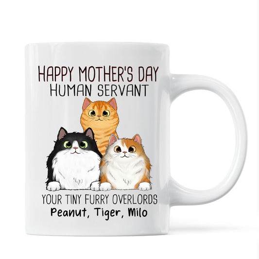 Happy Mother‘s Day Cat Human Servant Peeking Fluffy Cats Personalized Mug