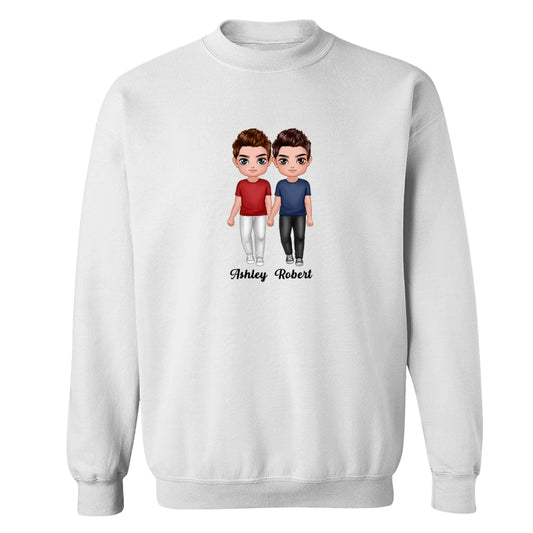 Doll Couple Standing Dad Grandpa And Kids Hands Outline Personalized Shirt