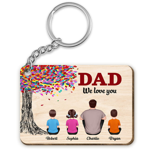 Best Dad Ever Colorful Tree Personalized Wooden Keychain
