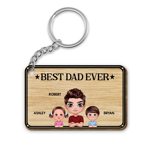Best Dad Ever Heart Background Personalized Wooden Keychain