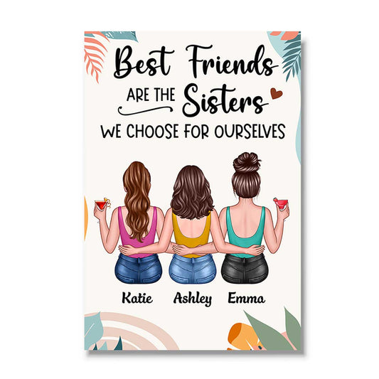 Summer Besties Sisters Back View Personalized Vertical Poster