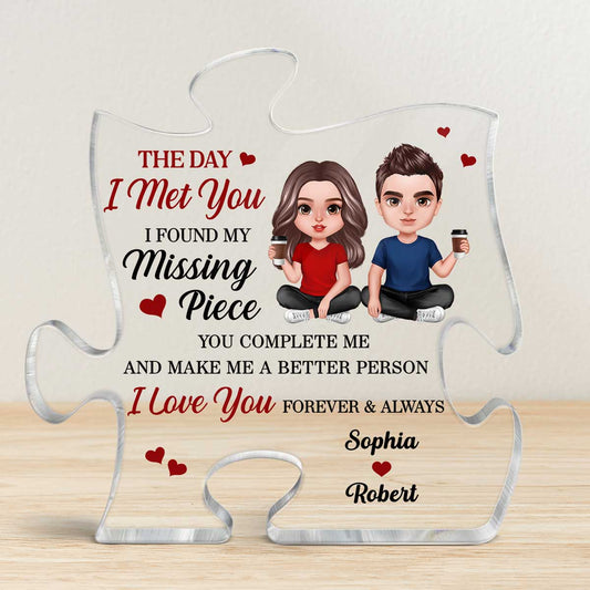 Doll Couple Sitting Realistic Found My Missing Piece Personalized Puzzle Acrylic Plaque