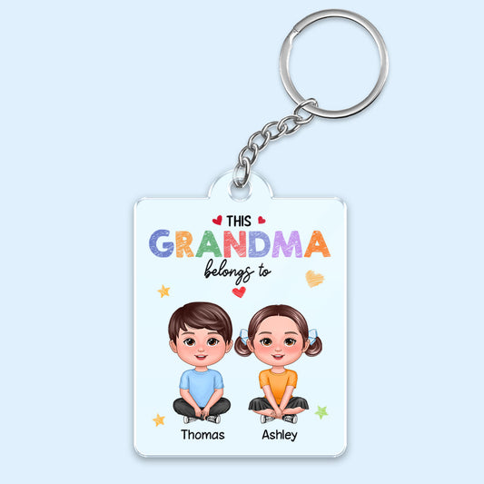 This Grandma Mom Belongs To Crayon Pattern Personalized Acrylic Keychain
