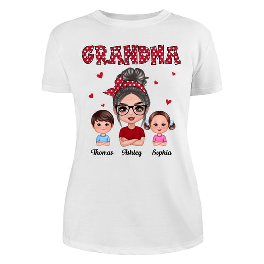 Polka Dot Pattern Grandma And Grandkids Personalized Shirt