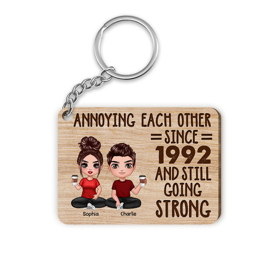 Doll Couple Annoying Each Other Personalized Wooden Keychain