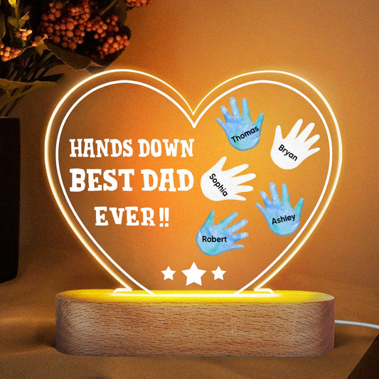 Hands Down Best Dad Grandpa Ever Personalized Heart Acrylic LED Night Light