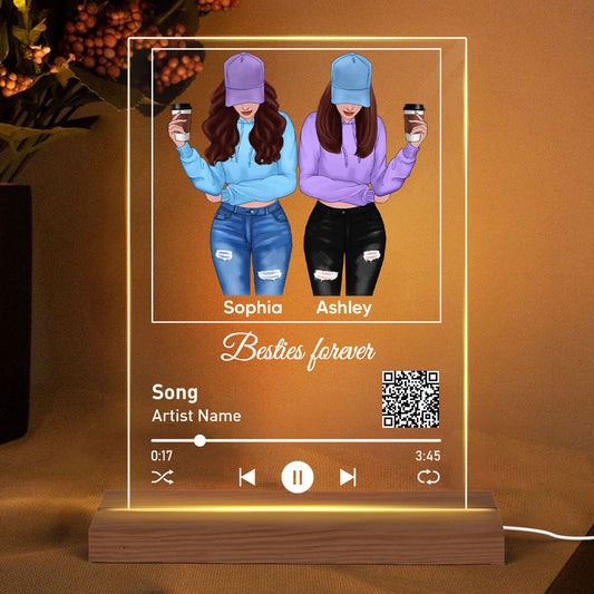 Front View Besties Favorite Song Scannable QR Code Personalized Rectangle Acrylic Plaque LED Night Light