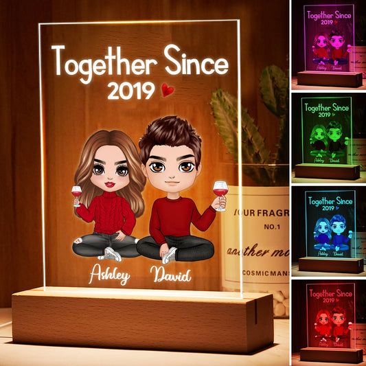 Doll Couple Sitting Valentine‘s Anniversary Gift For Him Gift For Her 7 Colors Plaque LED Night Light