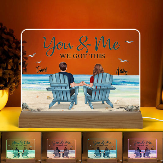 Back View Couple Sitting Beach Landscape Personalized Custom Shape Acrylic Plaque LED Night Light