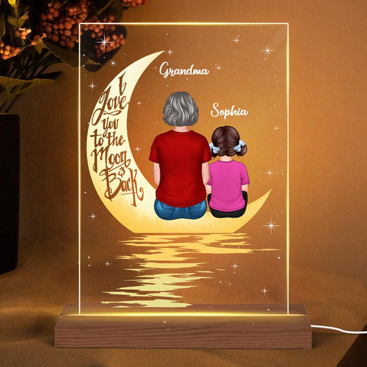 Grandma Grandkid In The Moonlight Personalized Plaque LED Night Light, Acrylic LED Lamp