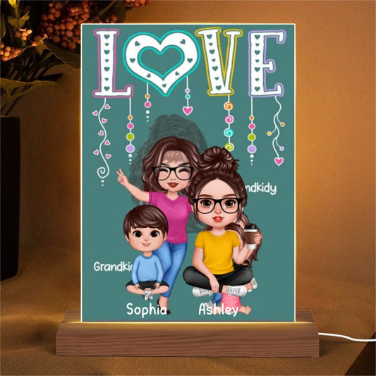 Realistic Grandma Mom And Kids Sitting LOVE Personalized Rectangle Acrylic Plaque LED Night Light