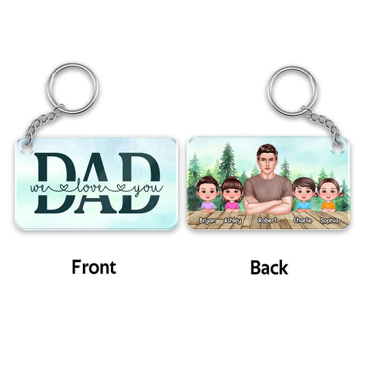 Real Man Dad And Kids Crossed Arms Forest Personalized Acrylic Keychain