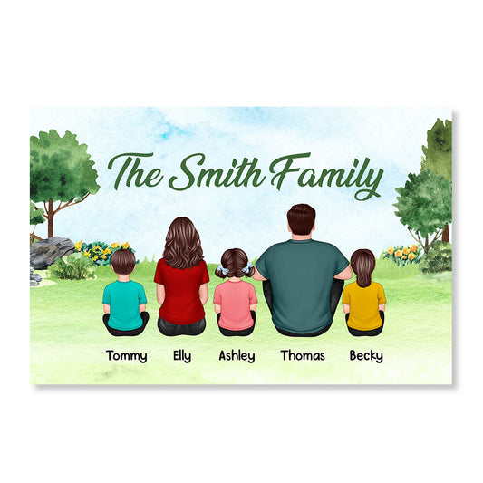 Family Sitting Back View In The Park Personalized Horizontal Poster
