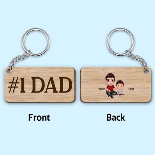 Doll Dad And Kids Dogs Cats Sitting Best Dad Ever Personalized Wooden Keychain