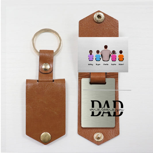 Copy of Best Dad Ever Back View Man Kids Dog Cat Personalized Leather Keychain