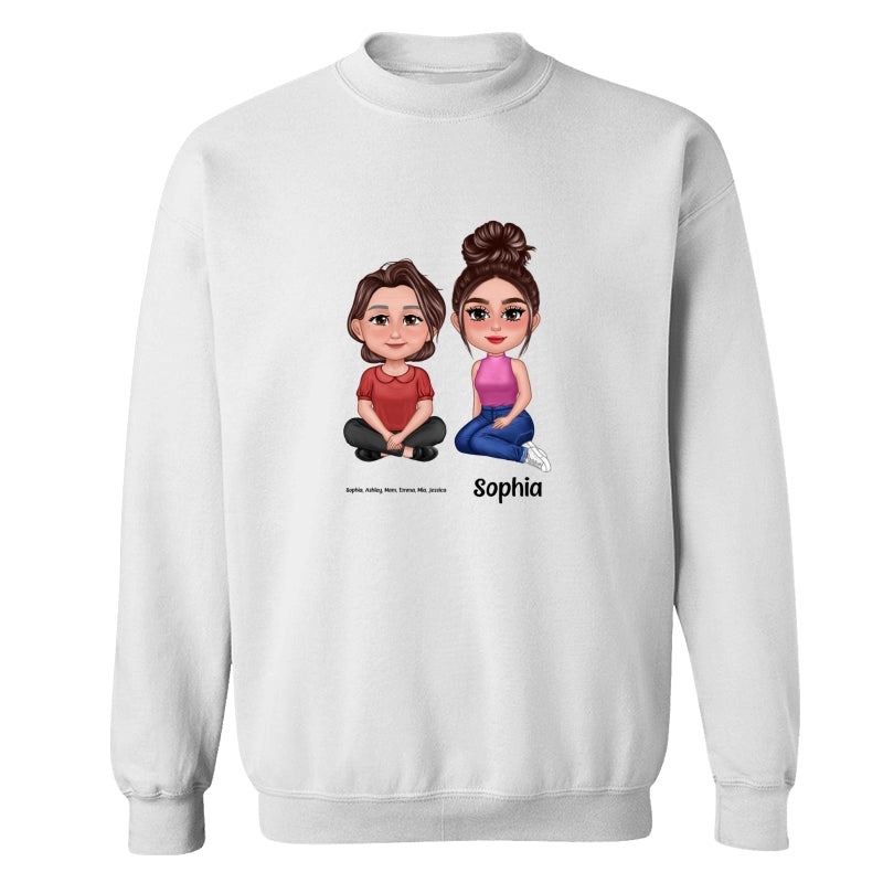Pretty Doll Mom Daughters Sitting Dad Grandpa And Kids Hands Outline Personalized Shirt