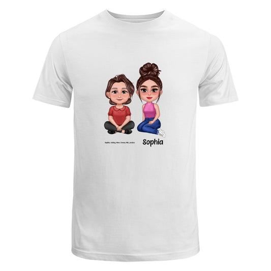 Pretty Doll Mom Daughters Sitting Dad Grandpa And Kids Hands Outline Personalized Shirt