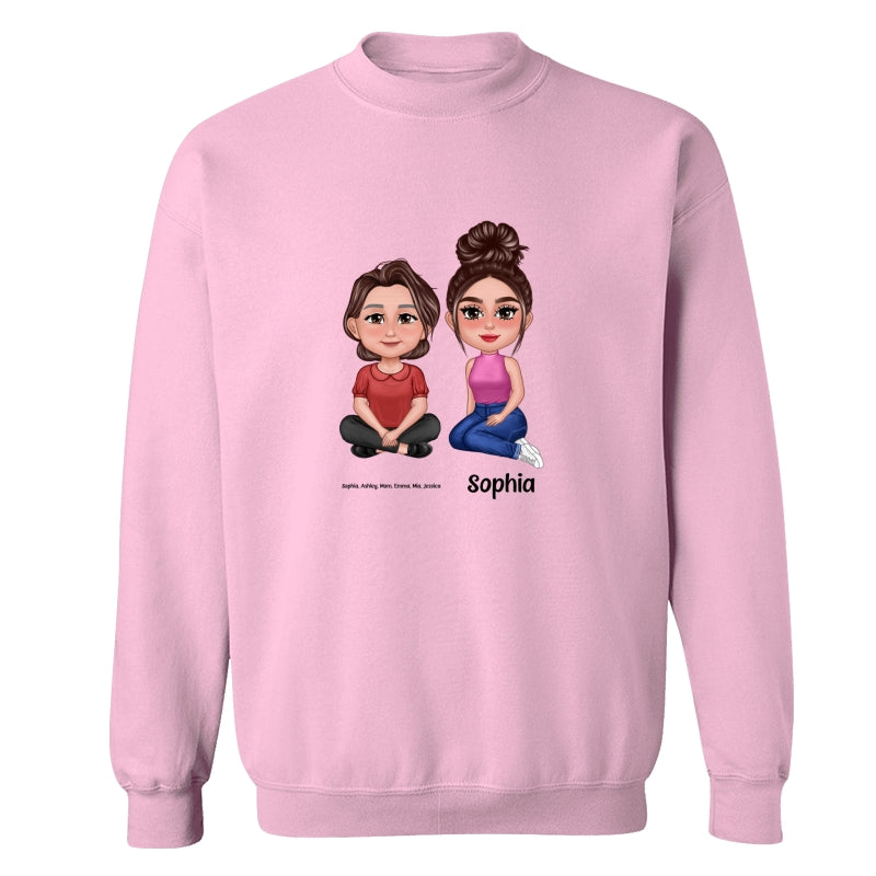 Pretty Doll Mom Daughters Sitting Dad Grandpa And Kids Hands Outline Personalized Shirt