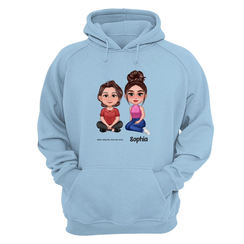 Pretty Doll Mom Daughters Sitting Dad Grandpa And Kids Hands Outline Personalized Shirt