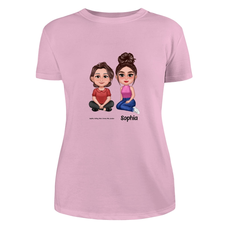 Pretty Doll Mom Daughters Sitting Dad Grandpa And Kids Hands Outline Personalized Shirt